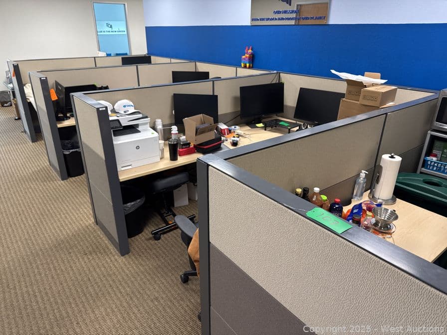 4-sections-of-office-cubicles-with-built-in-desks-contents-not-included-596336