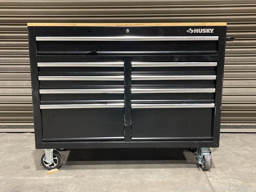 husky-tool-storage-46-in-w-x-18-in-d-9-drawer-mobile-workbench-cabinet-in-gloss-black-448-retail-pri-593258