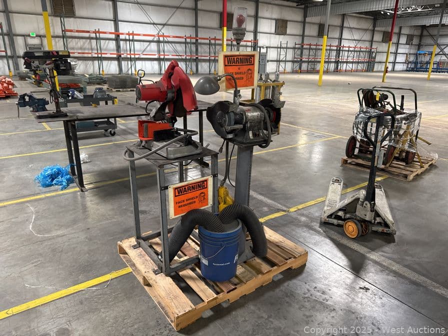 contents-of-pallet-dayton-8-dual-grinder-with-stand-and-milwaukee-chop-saw-with-stand-595647