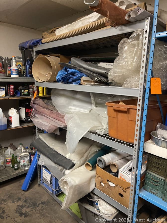 racking-with-assorted-contents-plastic-sheeting-fabrics-bins-and-more-594387