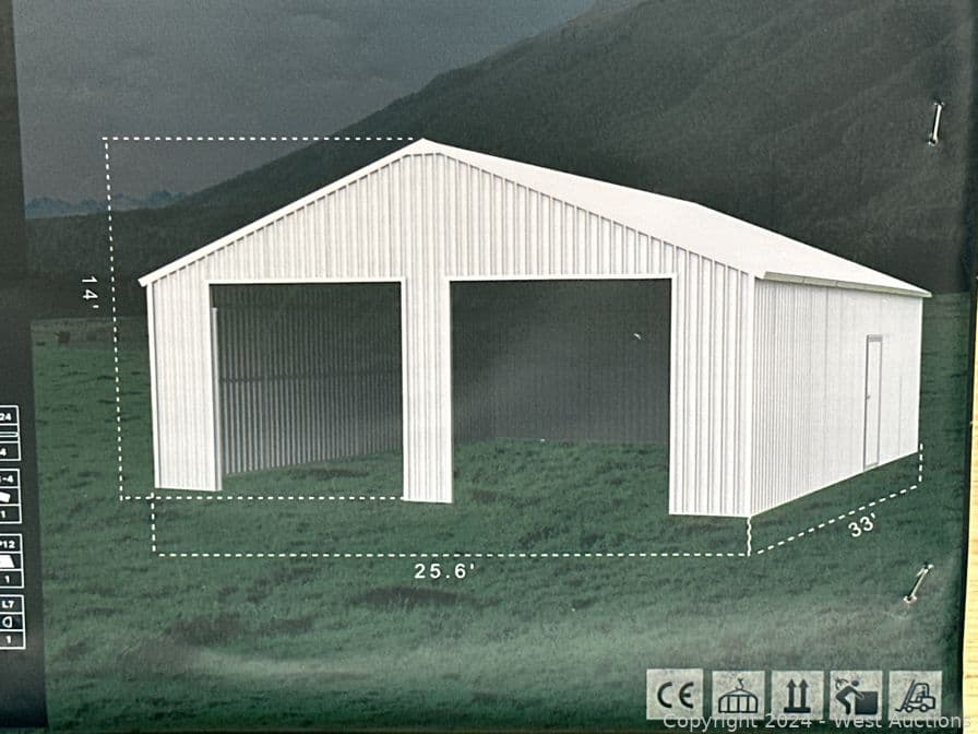 2025-allmetal-33-x25-double-garage-steel-barn-shed-unused-601132