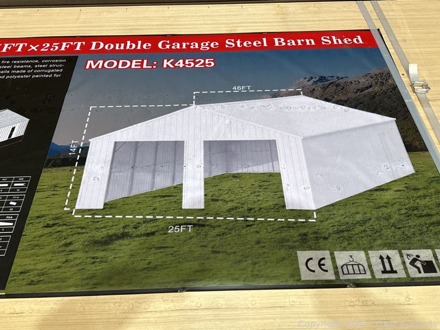 2025-all-metal-45-x25-x14-double-garage-steel-barn-shed-unused-601145