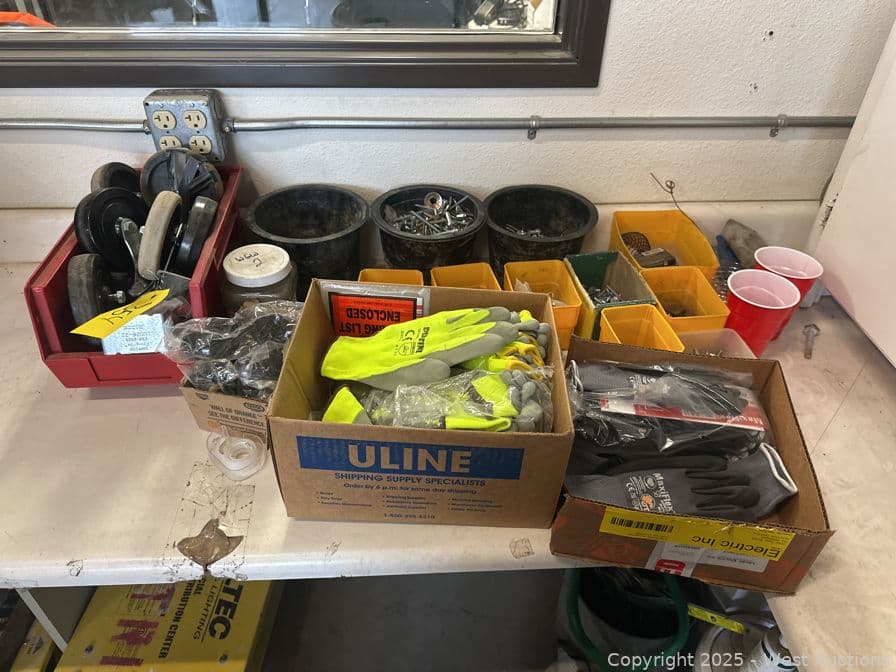 contents-of-section-2-boxes-of-work-gloves-bin-of-casters-assorted-hardware-and-more-623672