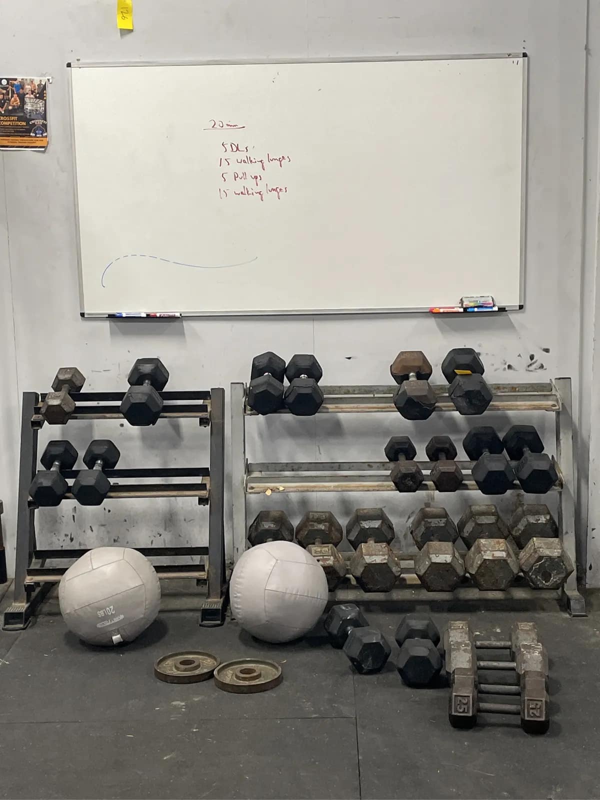 bulk-lot-dumbbells-with-racks-medicine-balls-whiteboard-e646b9