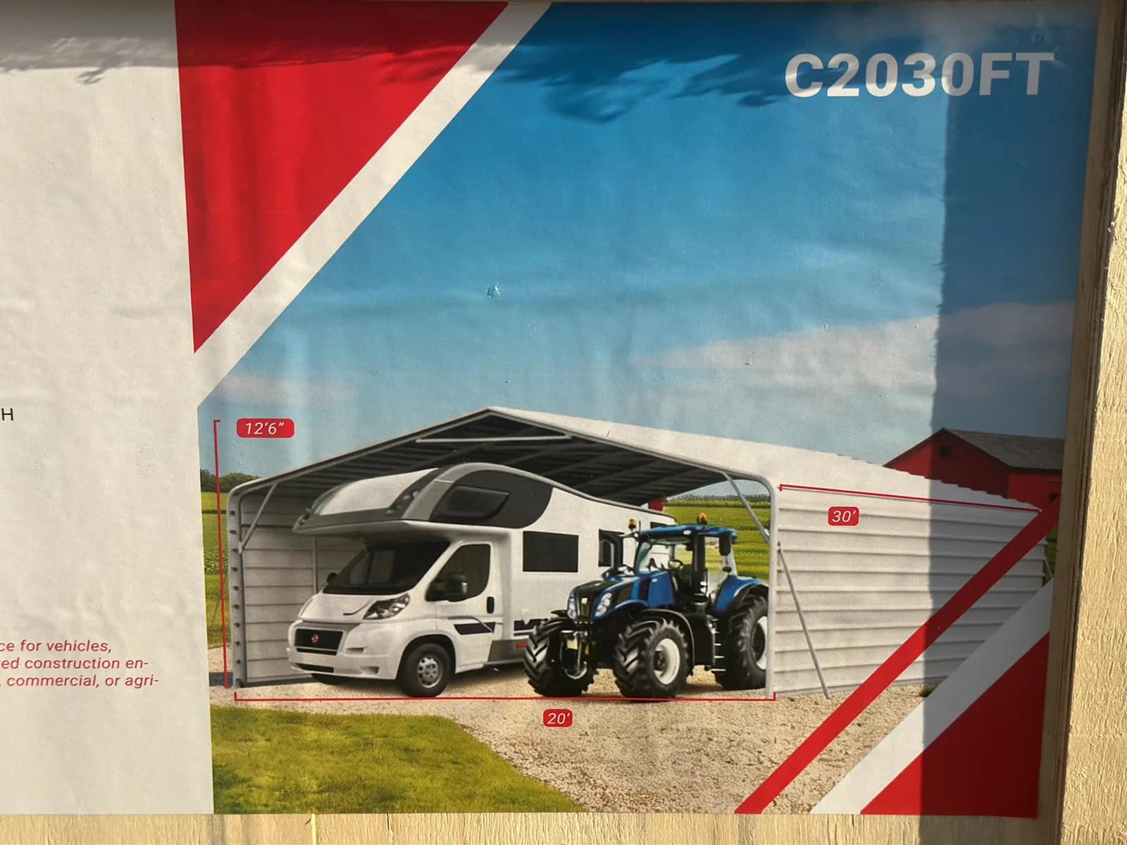 2026-sdlanch-sdlc2030ft-all-steel-carport-with-enclosed-walls-unused-murklwzt
